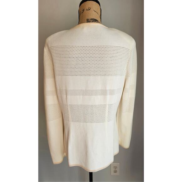 Escada Cardigan Knit Sweater Jewel Buttons Light Pastel Trim Viscose Blend, Sz L - Picture 3 of 11